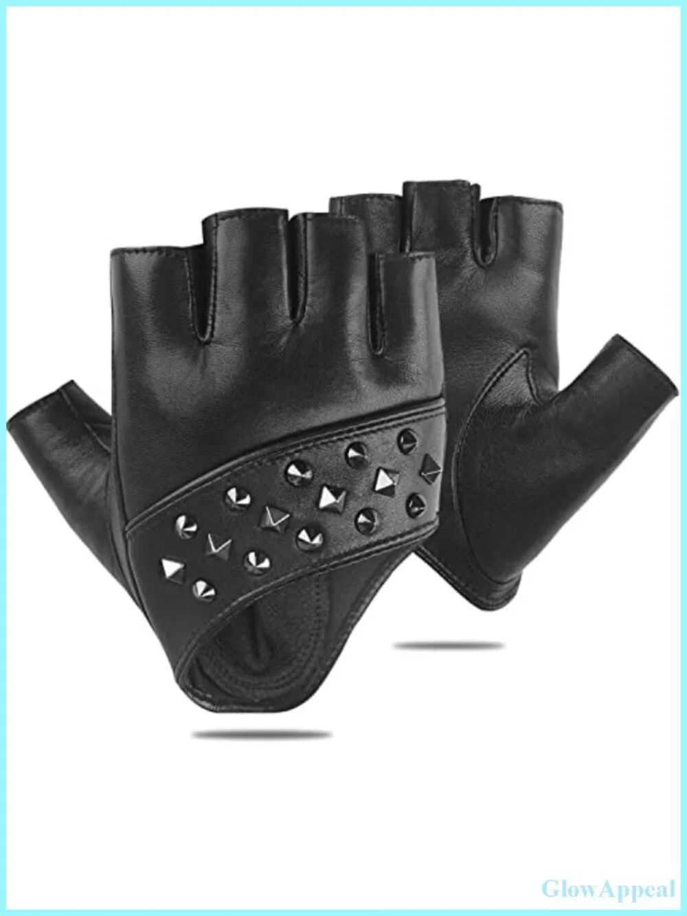 Genuine Sheepskin Fingerless Leather Driving Gloves Punk Studs